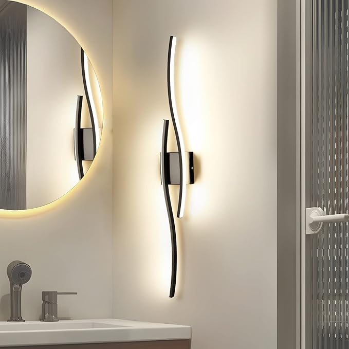 Black Vanity Lighting 31 Inch 18W Metal Linear Wall Mounted Lamp Fixtures Modern Wall Sconce Bathroom Bedroom Wall Lighting for Mirror 4000K…