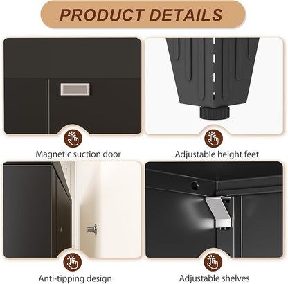 75" Black Tall Metal Storage Cabinet with 2 Doors and 5 Adjustable Shelves,Steel Garage Tool Cabinet, File Cabinet,Kitchen Pantry Cabinet for Home,Office,Garage,School,Warehouse