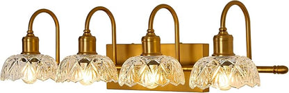 UOFUS 4-Light Gold Vanity Light Vintage Bathroom Lighting Fixtures | Over Mirror with Clear Glass Shade