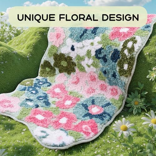 TRUEDAYS Floral Bath Mat, Cute Bath Mat for Bathroom, 32'' x 20'', Colorful