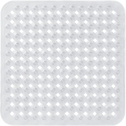 Yimobra Square Shower Mat Non Slip, Super Strong Suction Cups, 21"X21" Bath Tub Mat with Drain Holes, Machine Washable Fast Draining Bath Mats, Bathroom Essentials,Clear