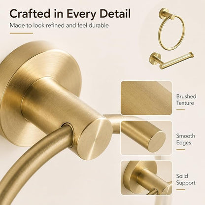 Toilet Paper Holder Towel Ring Brushed Gold Bathroom Hardware Hand Towel Holder Bathroom Accessories Set Wall Mount Stainless Steel 2 Pieces