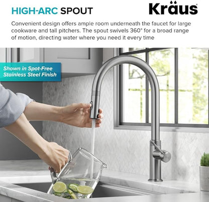 KRAUS Oletto Modern Industrial Pull-Down Single Handle Kitchen Faucet in Matte Black, KPF-2654MB