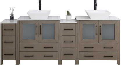 Vanity Art 84 Inch Vessel Double Sink Bathroom Vanity Cabinet with 2 Mirrors, Engineered Marble Top Bathroom Cabinet Compact Set with 10 Dovetail Drawers and Soft Closing Doors, VA3130-84DG