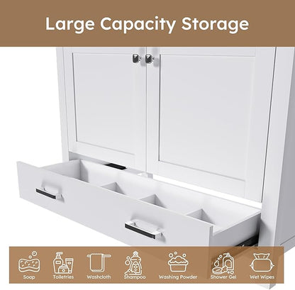 Montary 42" Bathroom Vanity Without Sink, Modern Stylish MDF Bathroom Storage Cabinet, Freestanding Vanity with 2 Doors and One Large Divided Drawer, White (NOT Include Sink)