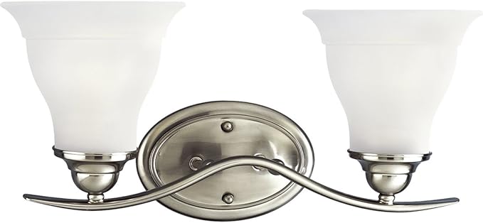 Progress Lighting 2-Light Etched Glass Traditional Bath Vanity Light, Trinity Collection, Indoor, P3191-09, Brushed Nickel
