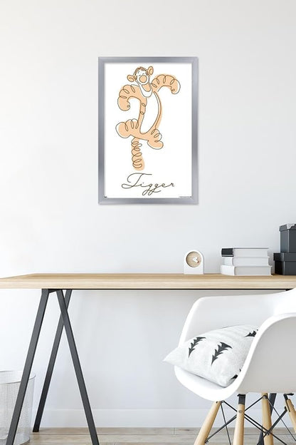 Trends International Disney Simple Moments Line Art - Tigger Wall Poster, 22.4L x 14.7W, Silver Framed Version
