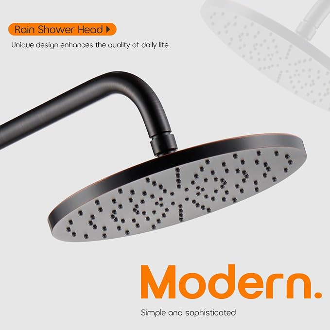 10-Inch Overhead Rain Shower Head High Flow Large Waterfall Shower Head 2.5 GPM with Adjustable Swivel Angle, Oil-Rubbed Bronze SH001ORB-D10