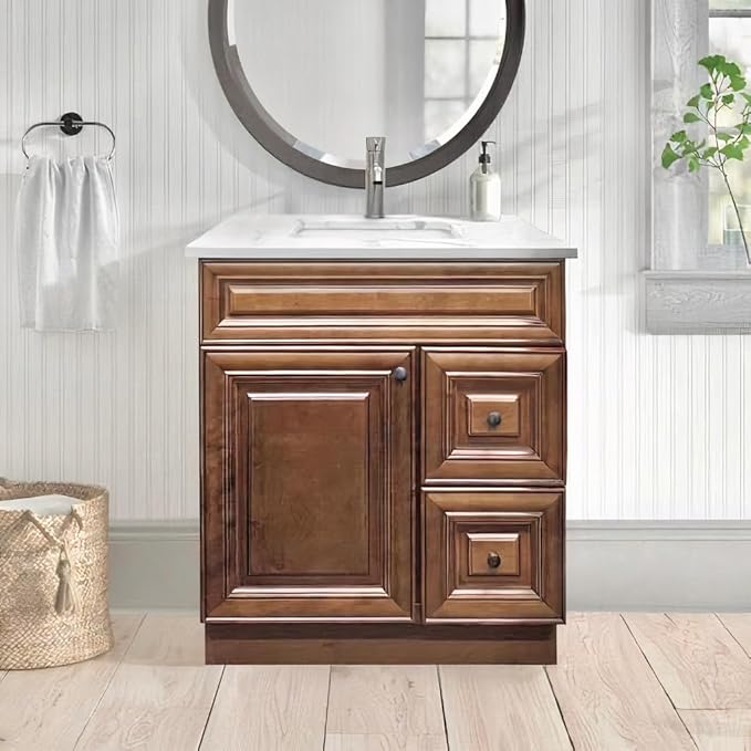 30" Shaker Bathroom Vanity Sink Base with Drawers (Ready-to-Assemble) (Maple Walnut Vanity Base)