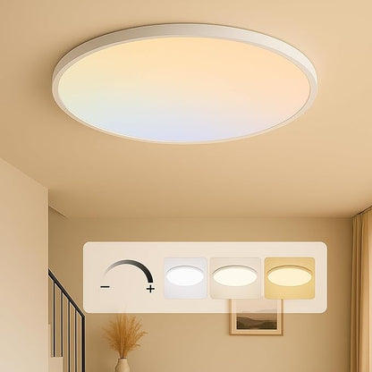 MOONSEA 20 Inch LED Dimmable Ceiling Light Fixture 40W - Round Flush Mount Adjustable 3000K/4500K/6000K Large Kitchen Light Fixture, 4000lm Hallway Light Fixtures for Bedroom, White