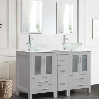 UEV 60" Modern Bathroom Vanity Set in Grey, Double Bathroom Vanities with Sink Combos and Removable Side Cabinet, Bathroom Vanity Set for Bathroom & Toilet,Mirror Not Included (A16)
