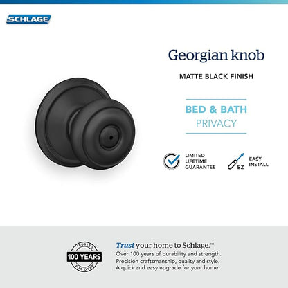 Schlage F40 GEO 622 Georgian Door Knob, Bed & Bath Privacy Lock, Matte Black