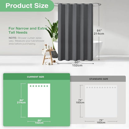 Stall Waffle Shower Curtain 256 GSM Heavy 60"x84" Charcoal Grey | 60 x 84 Inch Long, Thick Cloth, Weighted Hem, Water Repellent, Hotel Luxury Polyester Shower Curtain Set for Bathroom 10 Hook