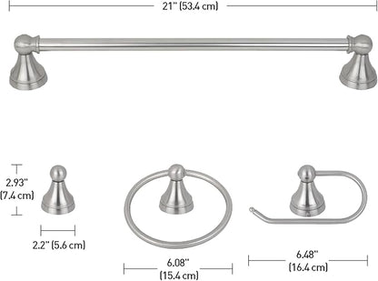 Globe Electric 50700 3-Light Vanity All-in-One Bathroom Set, 5 Piece Brushed Steel Finish, 70, Bulb Not Included