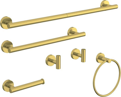 6 Pcs Brushed Gold Bathroom Accessories Hardware Set SUS304 Stainless Steel | Towel Rack and Toilet Paper Holder Set Bath Towel Bar Set Wall Mounted for Bathroom Kitchen by HOMEMYSTIQUE
