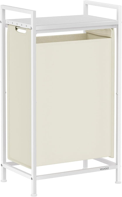 VASAGLE Laundry Hamper, Laundry Basket, Laundry Sorter with a Pull-Out and Removable Bag, Shelf, Metal Frame, 12.4 Gallons (47 L), 16.5 x 11 x 29.5 Inches, Cream White and Cloud White UBLH001W01