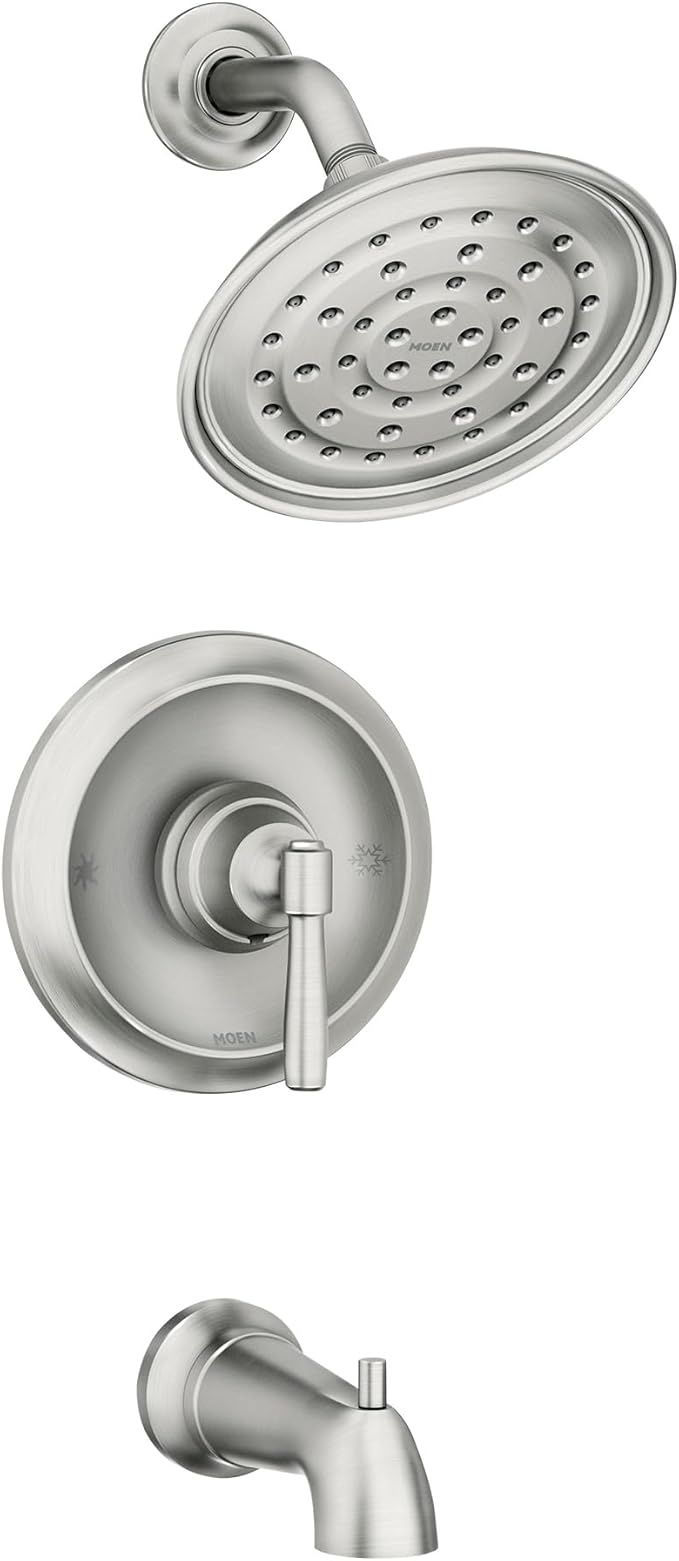 Moen Halle Spot Resist Brushed Nickel Tub and Shower Trim Kit Featuring Showerhead, Lever Handle, and Tub Spout with Posi-Temp Valve Included, 82970SRN