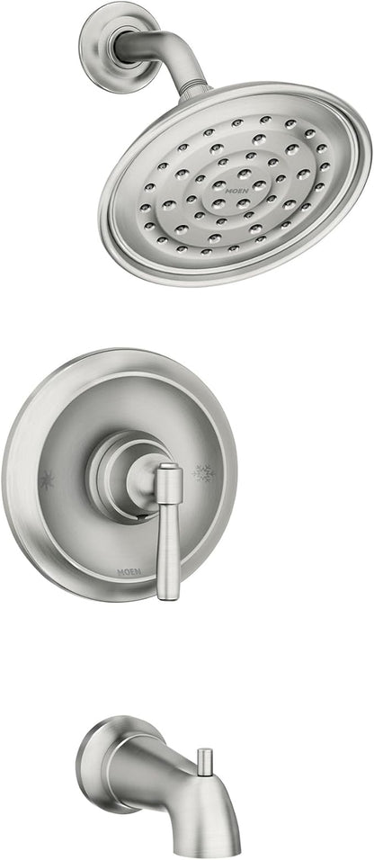 Moen Halle Spot Resist Brushed Nickel Tub and Shower Trim Kit Featuring Showerhead, Lever Handle, and Tub Spout with Posi-Temp Valve Included, 82970SRN