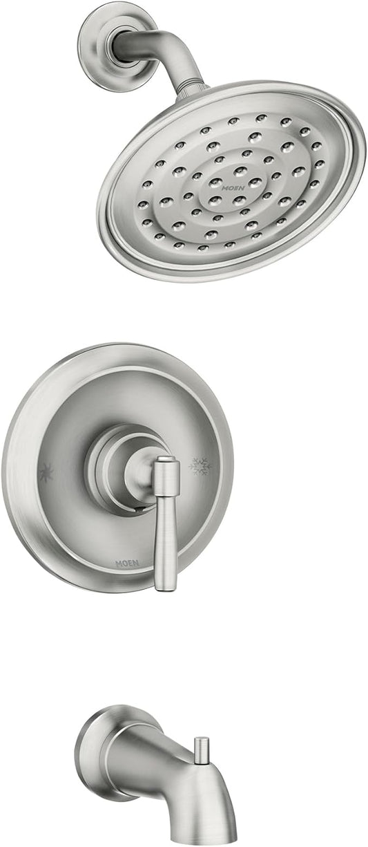 Moen Halle Spot Resist Brushed Nickel Tub and Shower Trim Kit Featuring Showerhead, Lever Handle, and Tub Spout with Posi-Temp Valve Included, 82970SRN