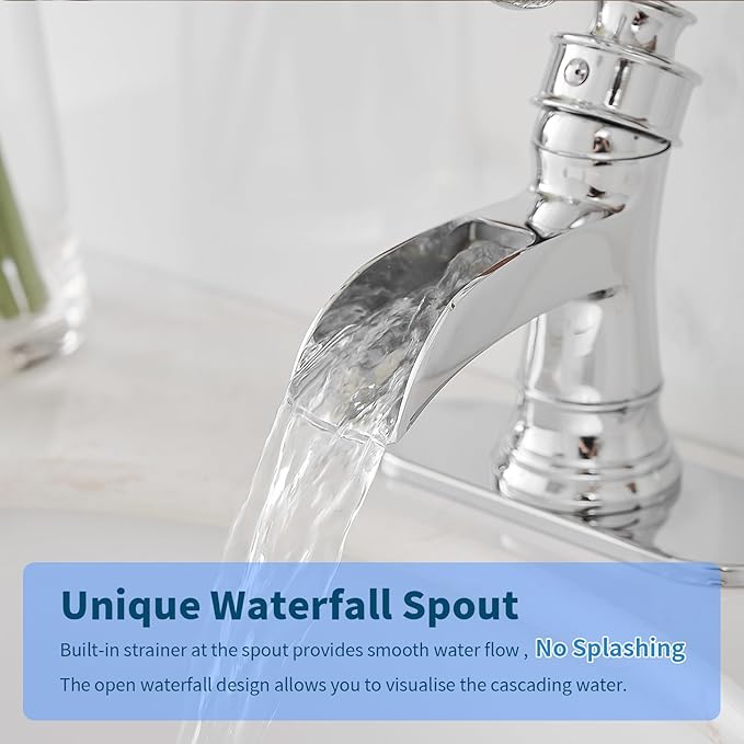 BWE Bathroom Faucet Chrome Waterfall Sink Bath Faucets Single Handle Hole Lavatory Vanity Restroom Commercial Water Supply Lines Hose