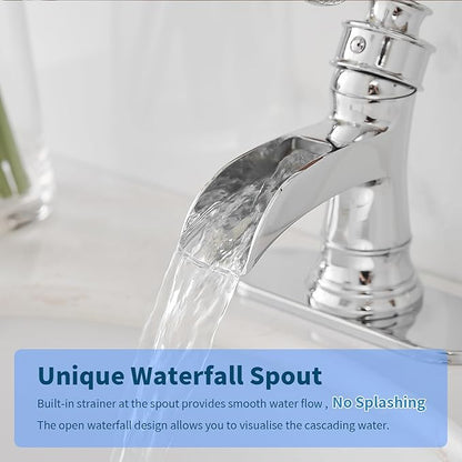 BWE Bathroom Faucet Chrome Waterfall Sink Bath Faucets Single Handle Hole Lavatory Vanity Restroom Commercial Water Supply Lines Hose