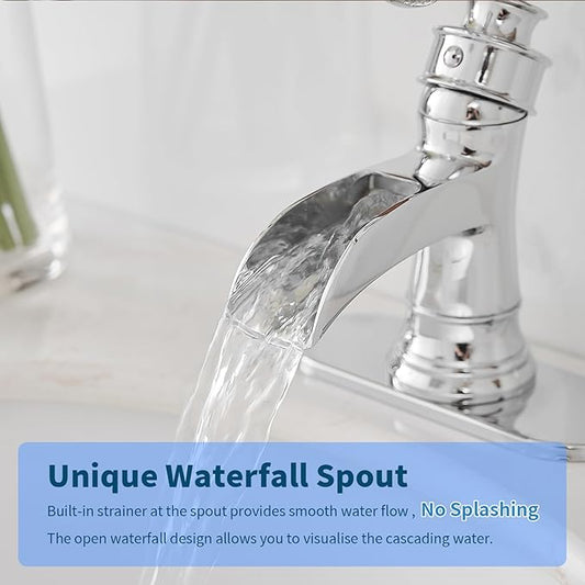 BWE Bathroom Faucet Chrome Waterfall Sink Bath Faucets Single Handle Hole Lavatory Vanity Restroom Commercial Water Supply Lines Hose