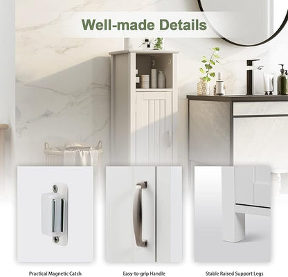 Tangkula Bathroom Floor Cabinet, Multifunctional Storage Cabinet, Anti-Tipping Device, 3-Height Adjustable Shelf, Wooden Freestanding Side Cabinet for Bathroom Home Office, 12 x 12 x 31.5 Inch
