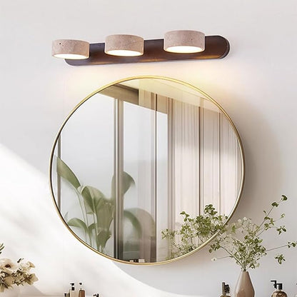 Yellow Travertine Vanity Light, 19.69" Wabi Sabi Modern Wooden Bathroom Light 360° Rotatable Natural Stone Lampshade Wall Lighting Fixture Over Mirror for Bathroom Farmhouse Home Decor 3 Lights