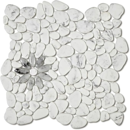 5 Sheets Marble Flowers Mosaic Wall and Floor Tiles for Bathroom and Kitchen 12.99 * 12.99 Inches 1.17 sq.ft (Stone and Gray Flower)