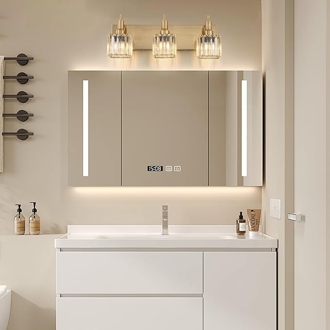Gold Bathroom Vanity Lights - 3 Lights Crystal Bathroom Lighting Fixtures Over Mirror Modern Gold Crystal Wall Light