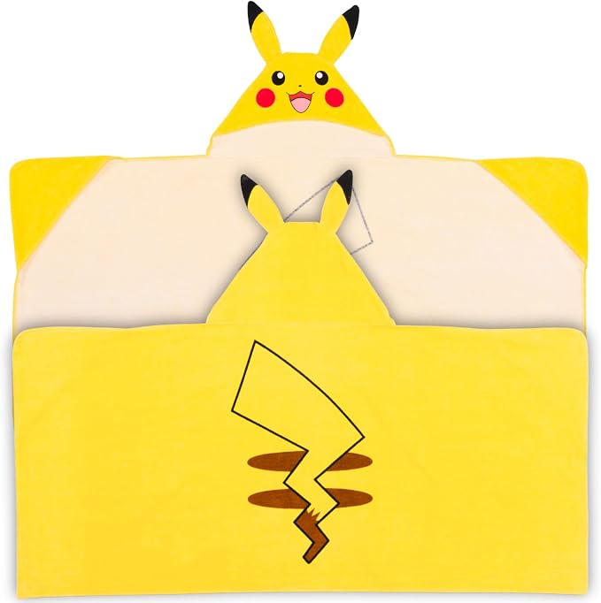 Pokemon Pikachu Kids Super Soft Bath/Pool/Beach Soft Cotton Terry Hooded Towel Wrap, 24 in x 50 in, (Officially Licensed Product) By Franco