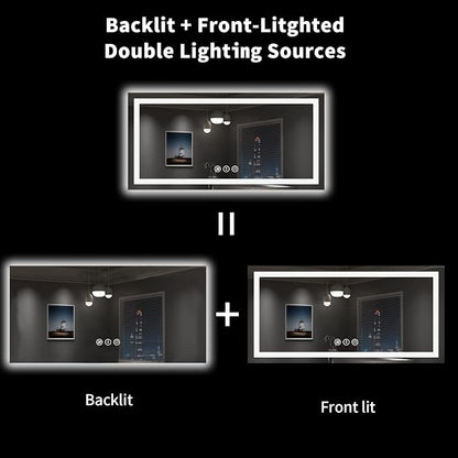 LOAAO 55"X30" LED Bathroom Mirror with Lights, UL Listed | Anti-Fog, Dimmable, 3 Color Temperature, Backlit + Front Lit, Memory Function, Tempered Glass