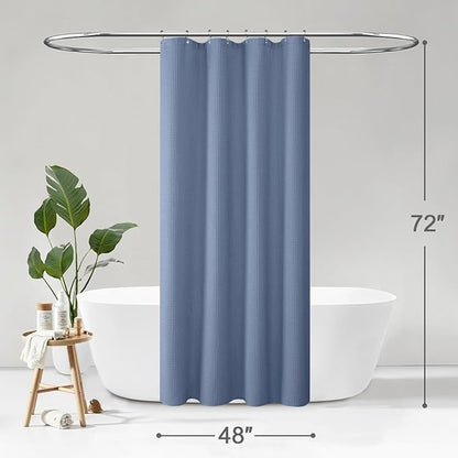 Stall Waffle Shower Curtain - Moonlight Blue Cotton Fabric Texture Heavyweight Shower Curtains for Narrow Bathroom,Washable,48Wx72L