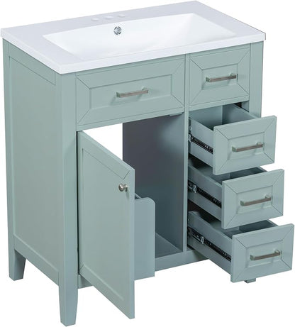 30 Inch Bathroom Vanities with Undermount Ceramic Sink, Storage Cabinet with Soft Closing Doors, Three Drawers and Organizer Rack Shelf, Solid Wood Frame, Green