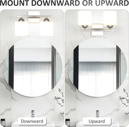 2 Light Brushed Nickel Vanity Lights for Bathroom, Modern Bathroom Light Fixtures Over Mirror, Vanity Light with Milky White Glass Shades, Farmhouse Wall Lights, E26 Socket