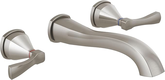 Delta Faucet Stryke Wall Mount Bathroom Faucet Brushed Nickel, Wall Mount Faucet Bathroom, Wall Faucets Bathroom Sink, Brushed Nickel Bathroom Faucet, Lumicoat Stainless T3576LF-SS-PR-WL