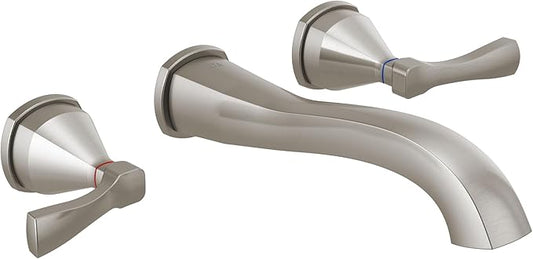 Delta Faucet Stryke Wall Mount Bathroom Faucet Brushed Nickel, Wall Mount Faucet Bathroom, Wall Faucets Bathroom Sink, Brushed Nickel Bathroom Faucet, Lumicoat Stainless T3576LF-SS-PR-WL