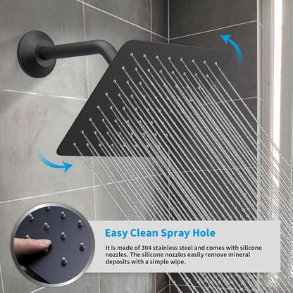 Full Body Shower System Matte Black Shower Faucet Set with 2 Rain Shower Head(12+8"), Handheld Shower, with Temperature Digital Display