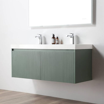 Blossom 48 Inch Double Sink Bathroom Vanity with Side Cabinets, All Wood Wall Mounted Floating Bathroom Vanity with Acrylic Sink, Soft-Close Drawers, Bathroom Vanities, Aventurine Green