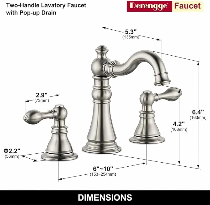 8 Inch Two-Handle Widespread Bathroom Faucet with Pop up Drain, Brushed Nickel Bathroom Sink Faucet 3 Hole,High Arc Swivel Spout Lavatory Faucet,2 Pack,WF-8801-BN