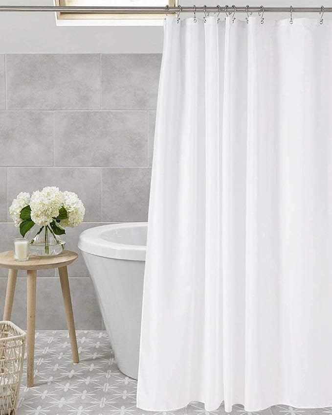 White Shower Liner Cloth Waterproof, White Shower Curtain Liner Fabric with Weighted Stones, Washable Shower Curtain and Liner 2-in-1, 120G Heavy Duty, 12 Grommet Holes, 72 x 72 Inches