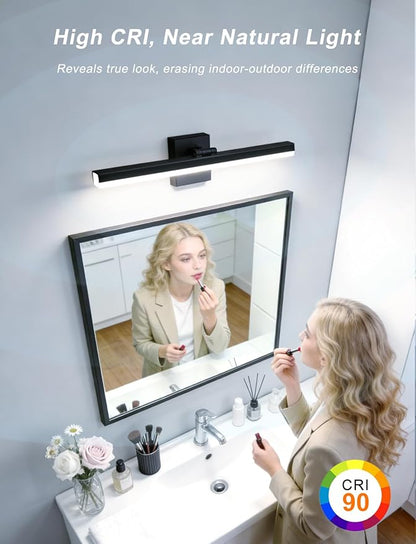 IZORRO Modern Bathroom Vanity Light 16 inch, Rotatable, 12W Dimmable Led Bathroom Light Fixture Over Mirror, Black Vanity Light Bar (Cool White 6000K)