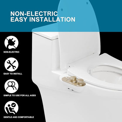 Bidet Attachment for Toilet Warm Water, Ultra-Slim Bidet Hot and Cold,Non-Electric Bidet Attachment for Frontal/Rear Wash, with Retractable Nozzle, Pressure & Angle Controls,Easy to install