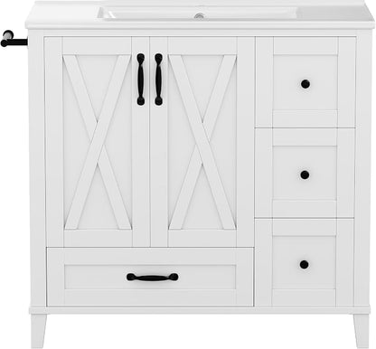 Bellemave 36" Bathroom Vanity with Sink, Bathroom vanities, Grey Bathroom Vanity with Drawers, Sink Cabinet, White, 36"