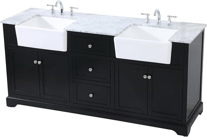 72 Double Bathroom Vanity, with Carrara White Marble Top Soft-Close, Black