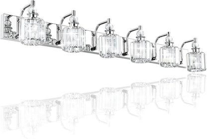 Ralbay Crystal Vanity Lights 6 Light 48" Modern Crystal Bathroom Lights Fixtures Over Long Mirror Stainless Steel Chrome Vanity Light for Bathroom Wall Lights Fixtures
