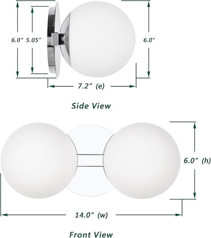 Bathroom Vanity Light Fixtures, Modern 2 Lights Globe Wall Sconce Lighting Chrome, Porch Wall Mount Light Fixture for Bathroom, Mirror Cabinets Hallway Stairs