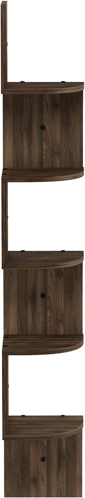 Furinno Rossi Wall Mount Floating Corner Shelf, 5-Tier Radial, Columbia Walnut