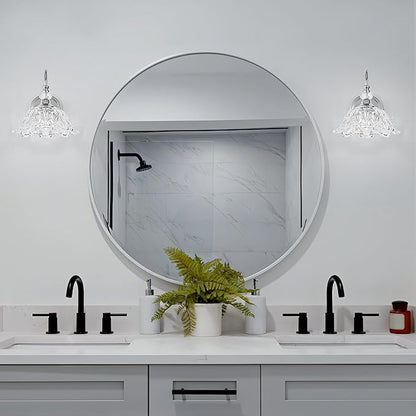 1 Piece Chrome Wall Sconce with Floral Clear Glass Shade, Modern Wall Mount Lighting for Bathroom,Modern Bathroom Vanity Light Fixture