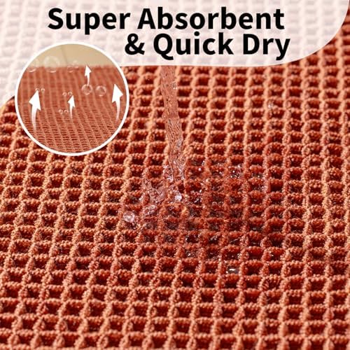 Burnt Orange Bathroom Rug, Fall Waffle Bath Mat Runner, 24" x 60"